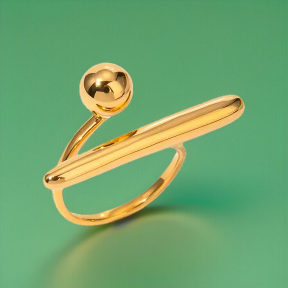 Brutalist Geometric Stainless Steel Gold Tone Ring Womens 8 Adjustable